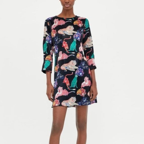 Zara Dresses & Skirts - Zara Big Cats colorful mini shift Dress Medium